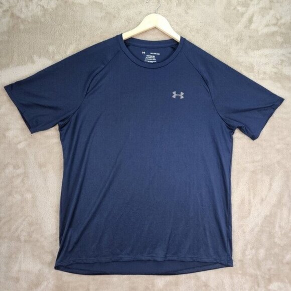 Under Armour The Tech Tee UA Logo T-Shirt Blue Short Sleeve Men's Size 2XL XXL - Picture 1 of 10